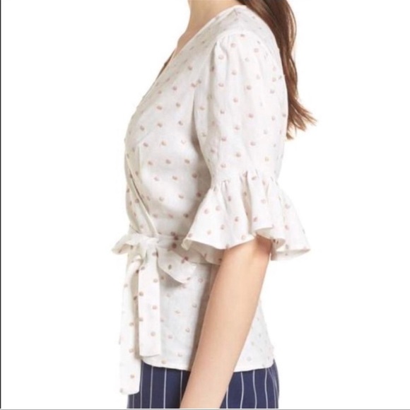 WAYF linen blend polka dot wrap top - Picture 3 of 8